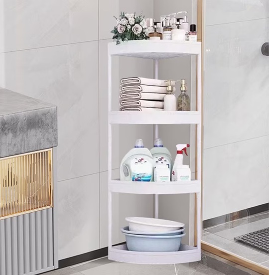 4 TIER CORNER STORAGE RACK WITH ROTATABLE WHEELS