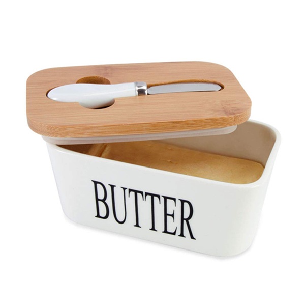 CERAMIC BUTTER DISH WITH STYLISH BUTTER KNIFE