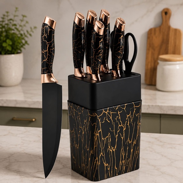 7 PCS MARBLE KITCHEN KNIFE SET WITH STAND
