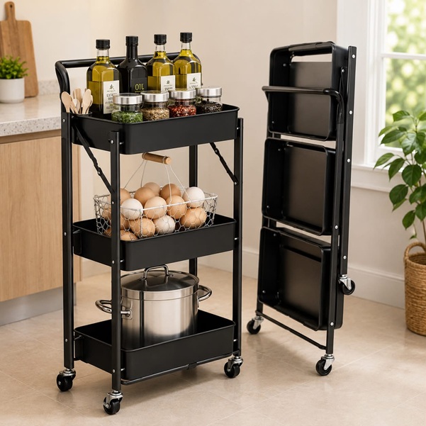 3 TIER FOLDABLE MULTIFUNCTIONAL STORAGE CART